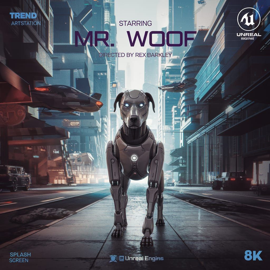 Robotic Dog Detective Movie Poster in Futuristic City