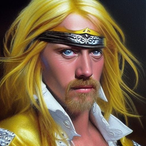 Blond Pirate with Silver Gauntlets, Oil Painting