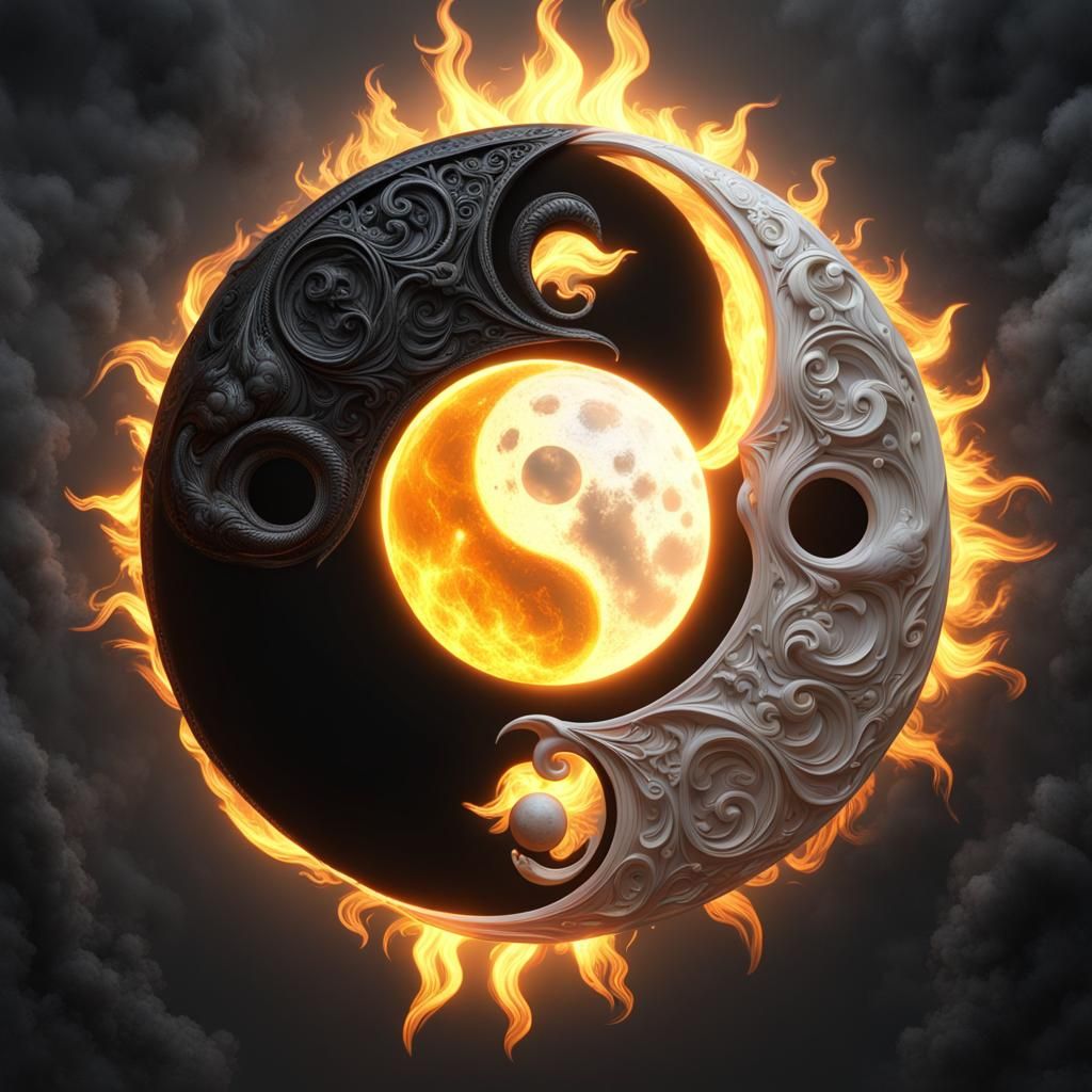 Sun and Moon Yin Yang in Digital Matte Painting