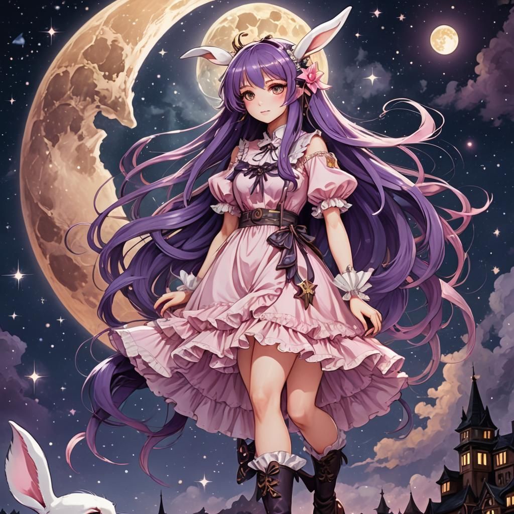 Anime Girl Holds the Moon in Moe Style