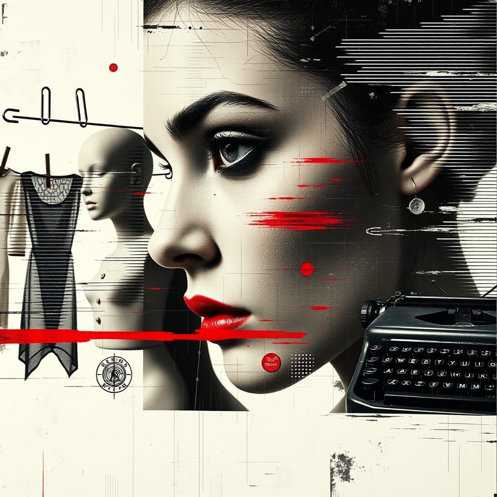 High Contrast Digital Collage with Woman and Glitches