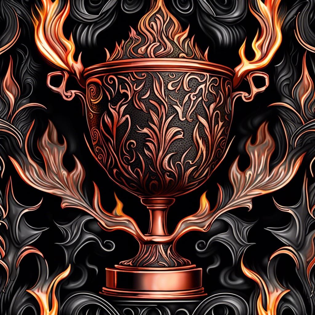 Fiery Copper Trophy: Detailed Watercolor Illustration