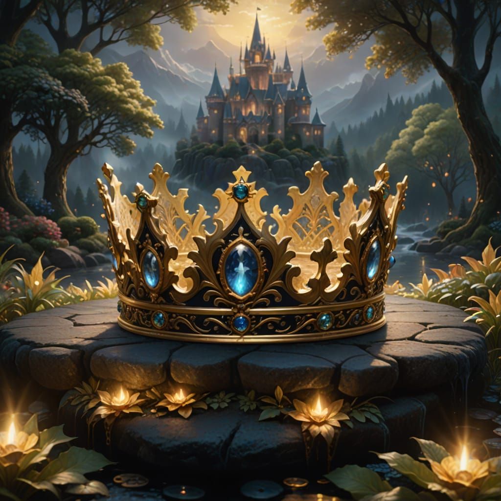 Ethereal Gold Crown Emblem in Fantasy Style