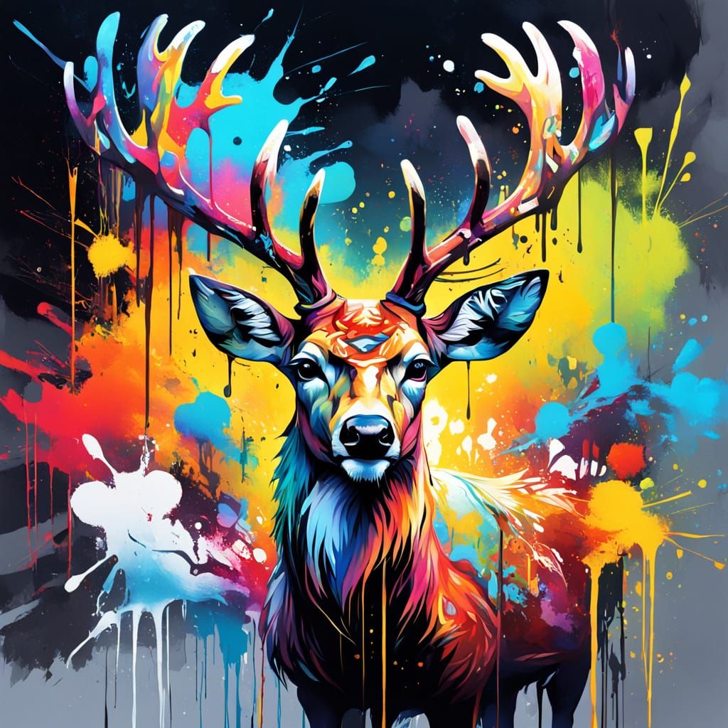 Mystic Deer in Graffiti Splash Art Style