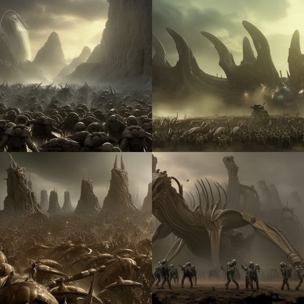 Military Men Fight Alien Horde: Epic Digital Painting