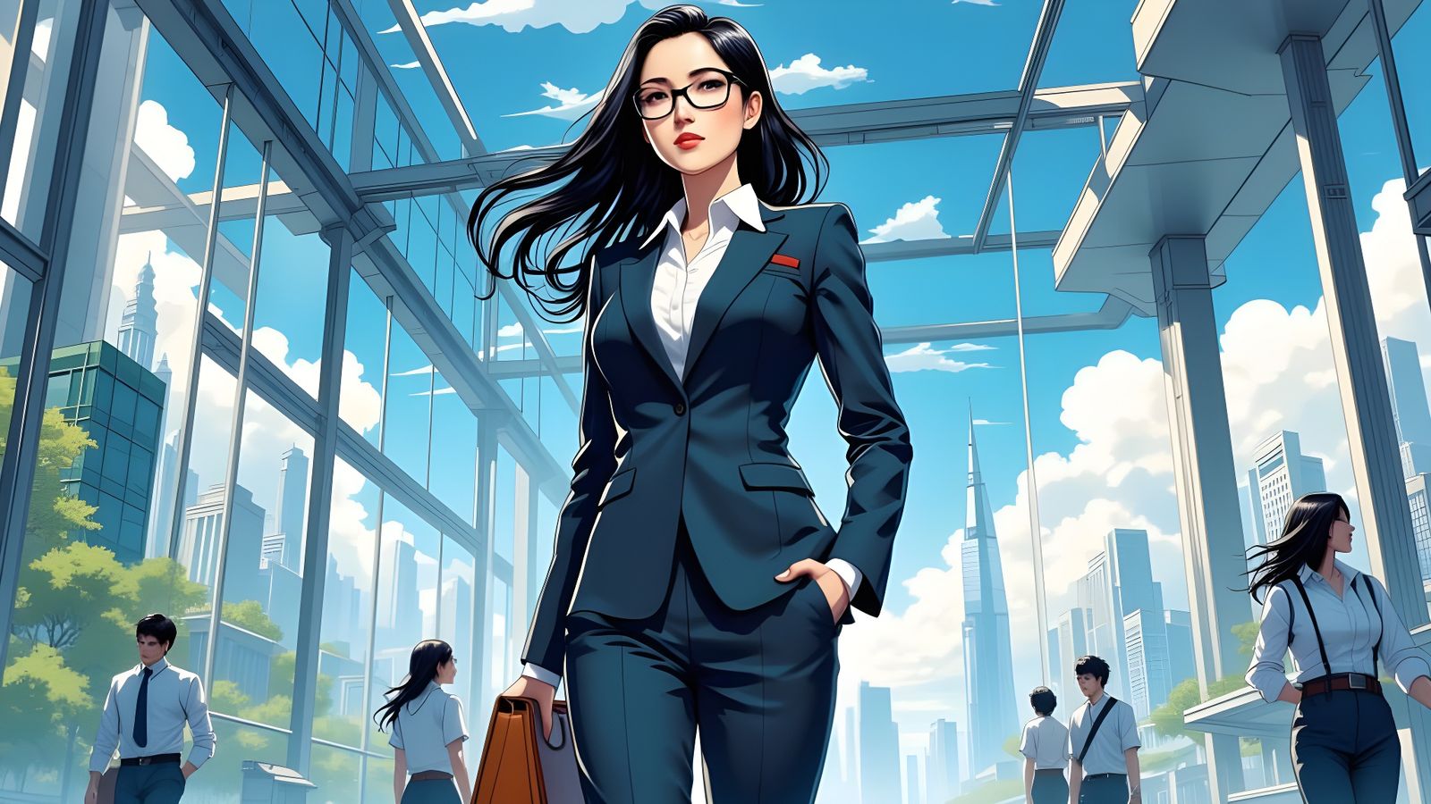 Japanese Businesswoman Strides Through Modern Office