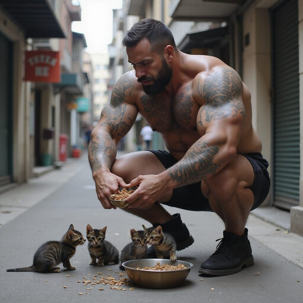 Bodybuilder's Soft Spot: Caring for Kittens