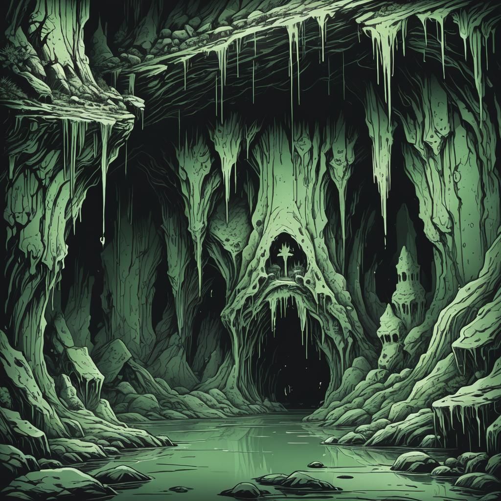 Oozing Cavern in Dark Fantasy Gritty Art Style