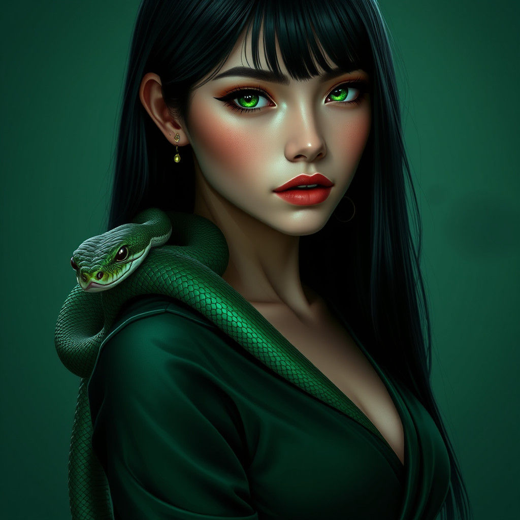 Emerald Gaze: Woman with Snake in Unreal Engine Art