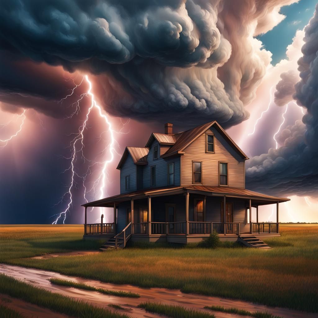 Kansas Prairie Tornado Under Stormy Skies