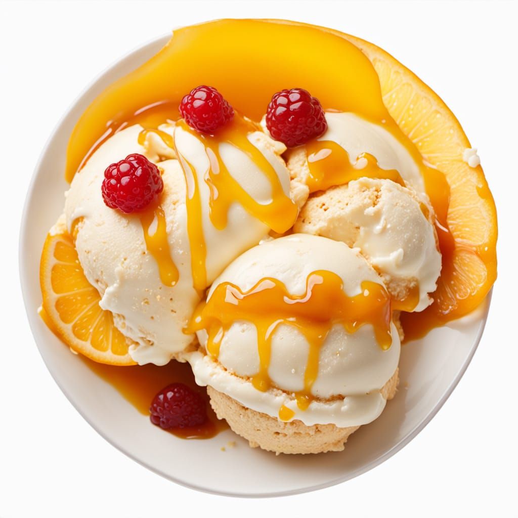 Golden Scoop of Creamy Milk Ice Cream with Warm Yellow Jam