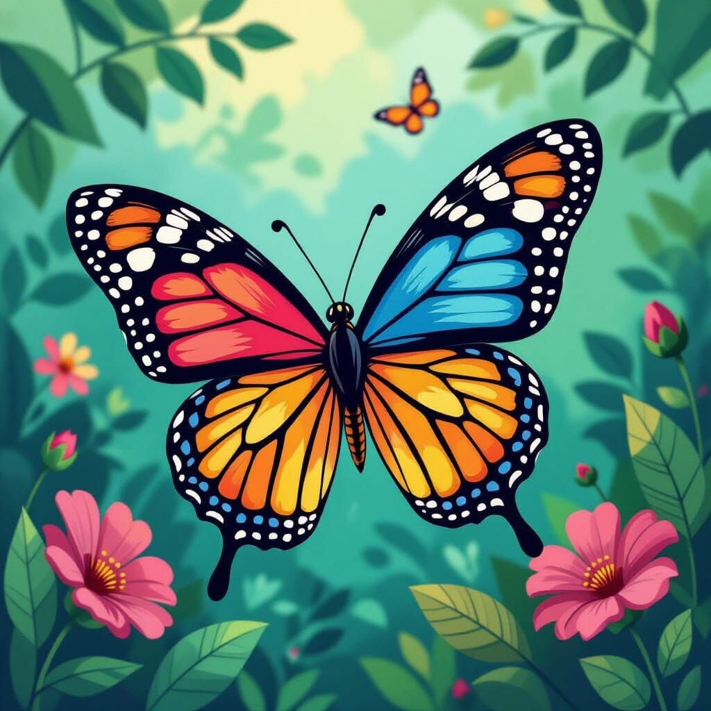 Whimsical Butterflies with Vibrant Hues in Modern Illustrati...