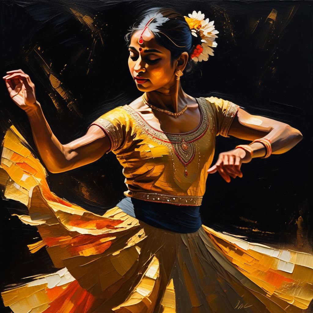 Indian Dancer in Impressionist Oil Painting