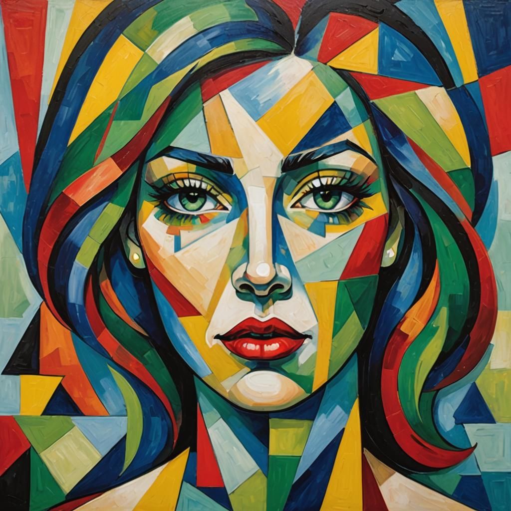 Woman's Face in Cubist Style with Geometric Shapes