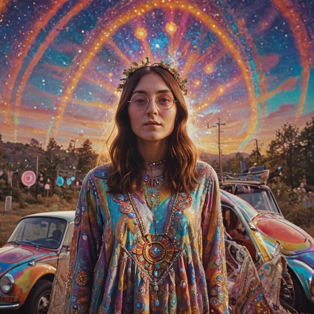 Psychedelic Hippie Portrait in Dreamy Style