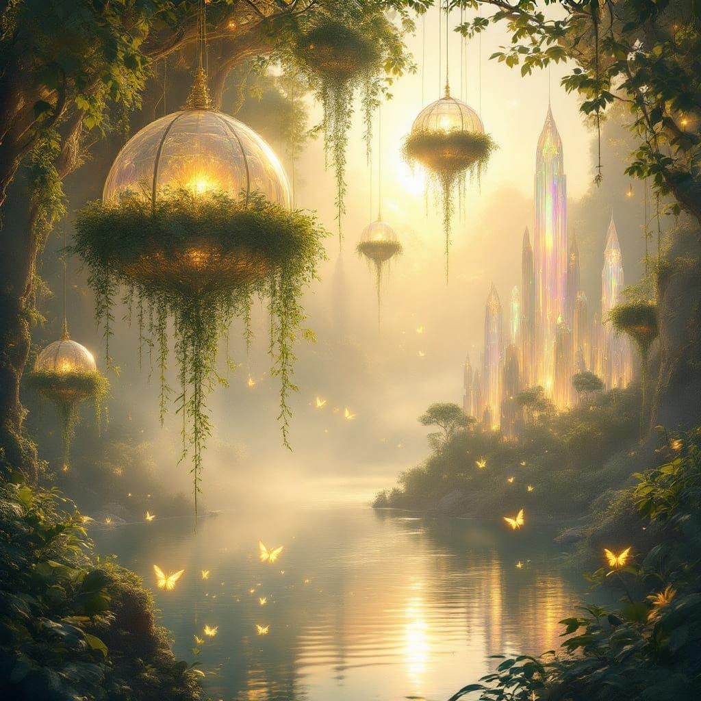 Solarpunk haven floating