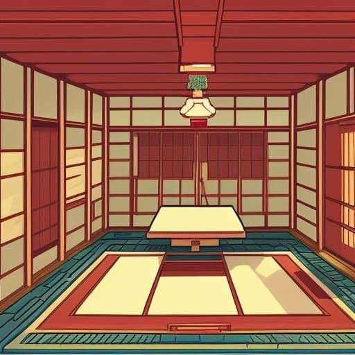 Japanese Temple Dojo in Pixel Art Style