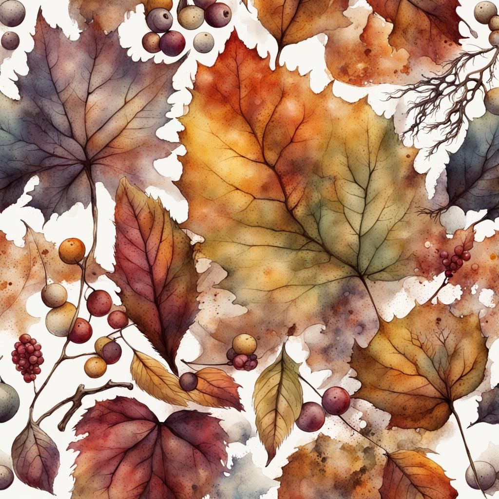 Autumn Wild Berries Watercolor Painting on White