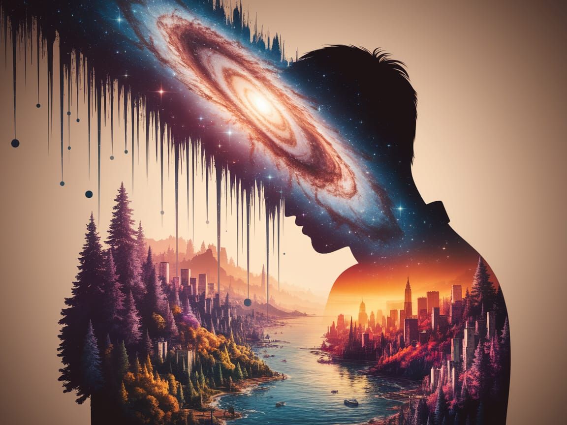 Double Exposure: Galaxy Merges with Vibrant World