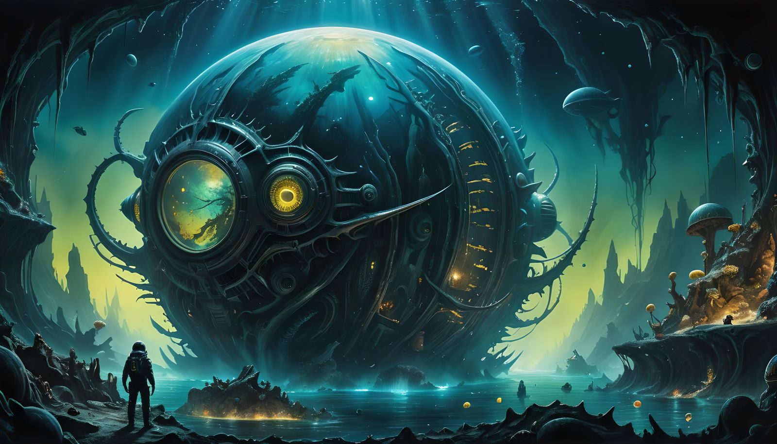 Underwater Alien Abyss at Night in Candy Art Style