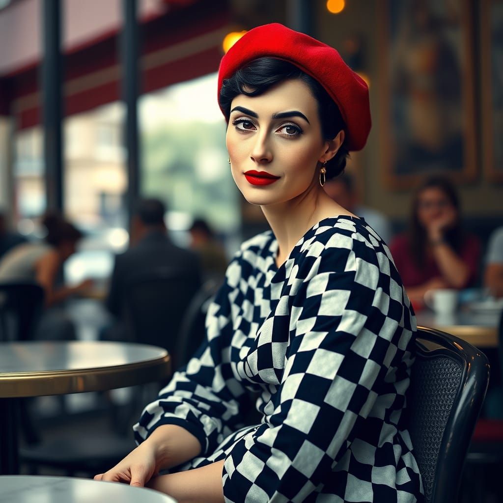 Cubist Masterpiece: Woman with Beret in Paris Cafe