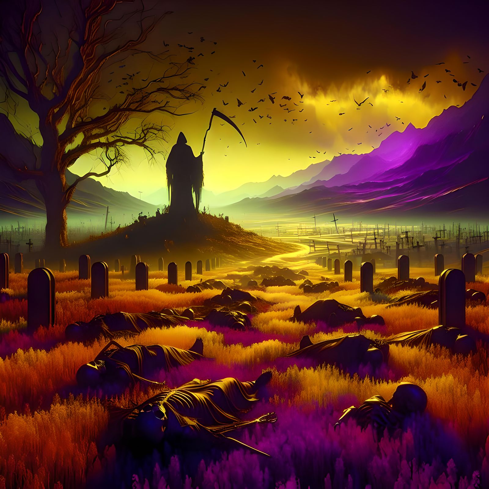 Grim Reaper in Dark Fantasy Landscape