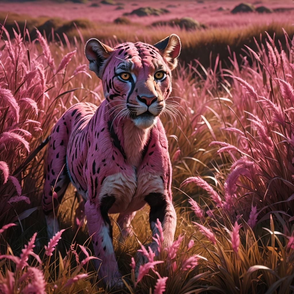 Pink Panther Feast in Wool, Hyperdetailed Digital Art