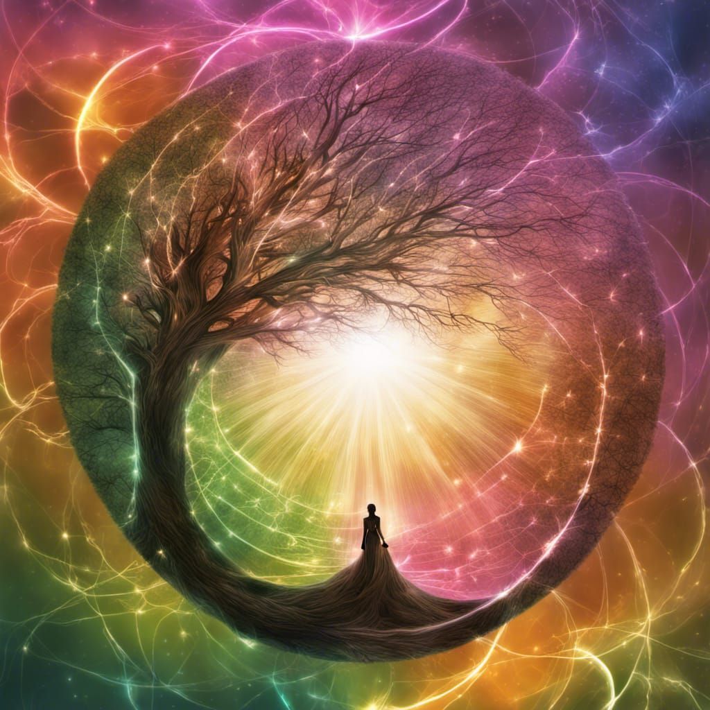 Wind Storm and Spiritual Tree in Suminagashi Style