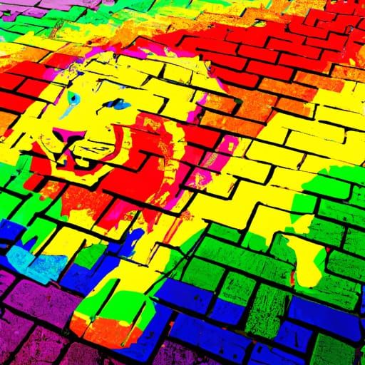 Rainbow Lion on Yellow Brick Road in Graffiti Art