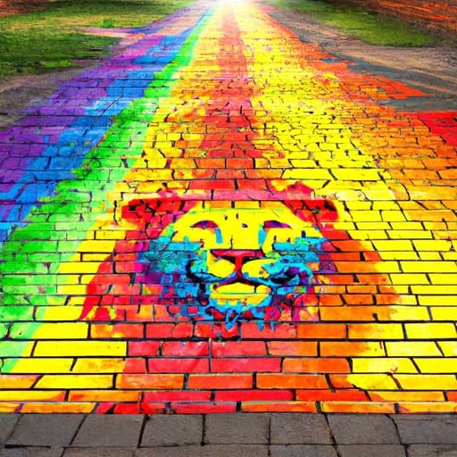 Rainbow Lion on Yellow Brick Road in Graffiti Art