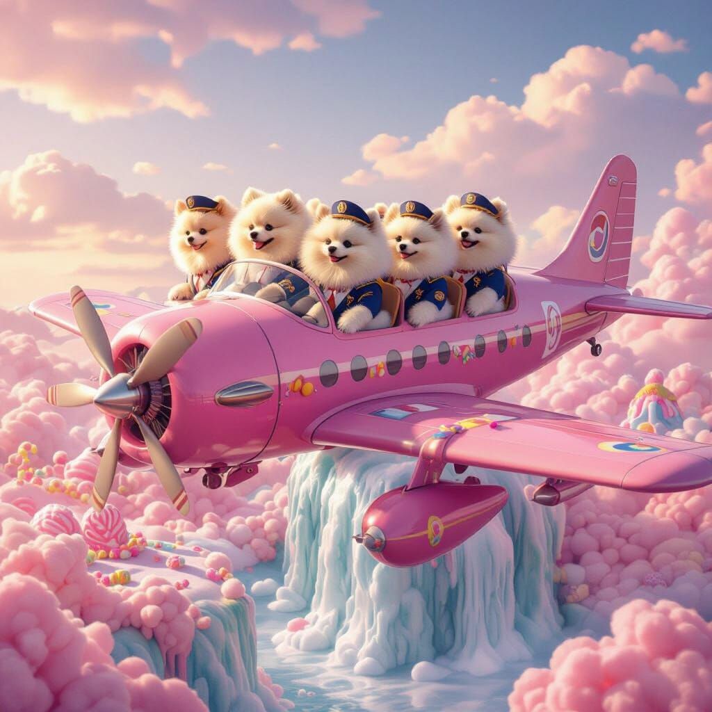 Pomeranian Pilots Fly Candy Plane Over Cotton Candy Falls
