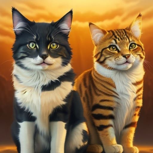 Cat and Dog Digital Painting with Vibrant Colors