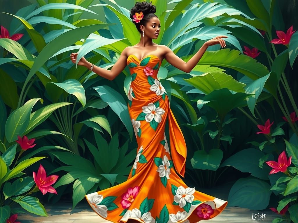 Dominican Dancer: Expressive Brushstrokes and Tropical Color...