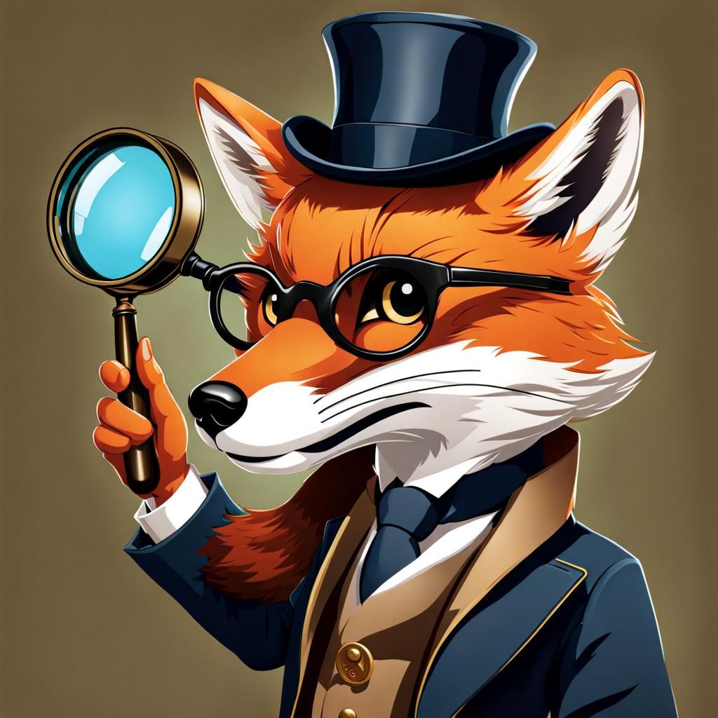 Sherlock Holmes Fox with Magnifying Glass