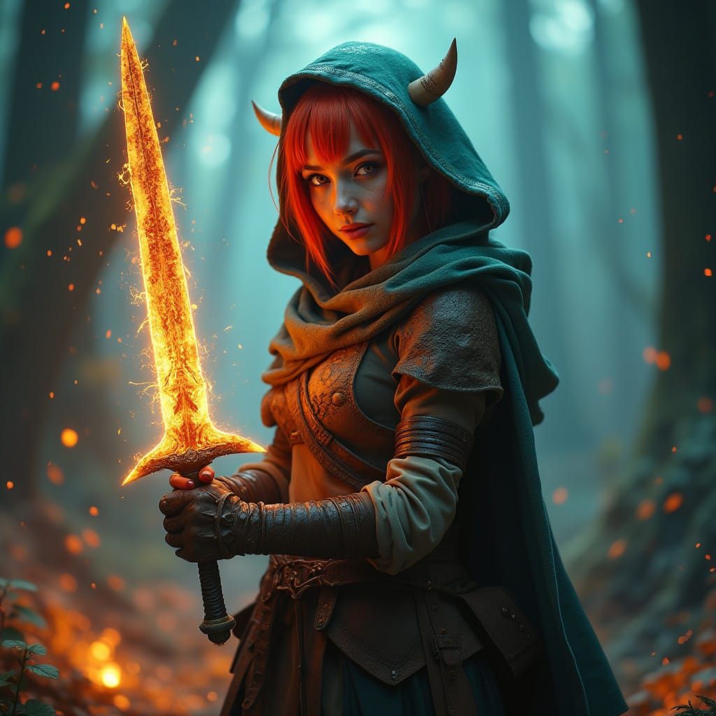 Ethereal Gnome Warrior in Neon Mystic Forest