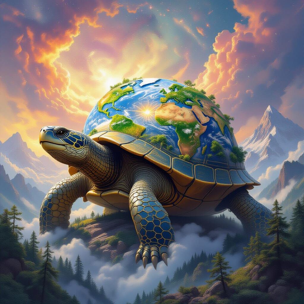 Cosmic Turtle Carrying Earth in Fantasy Art Style