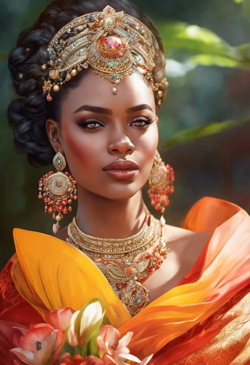 Surinamese Bride Portrait in Art Nouveau Style