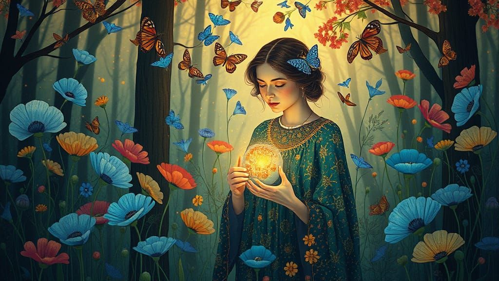 Surreal Dance of Folklore and Fantasy in Ethereal Light