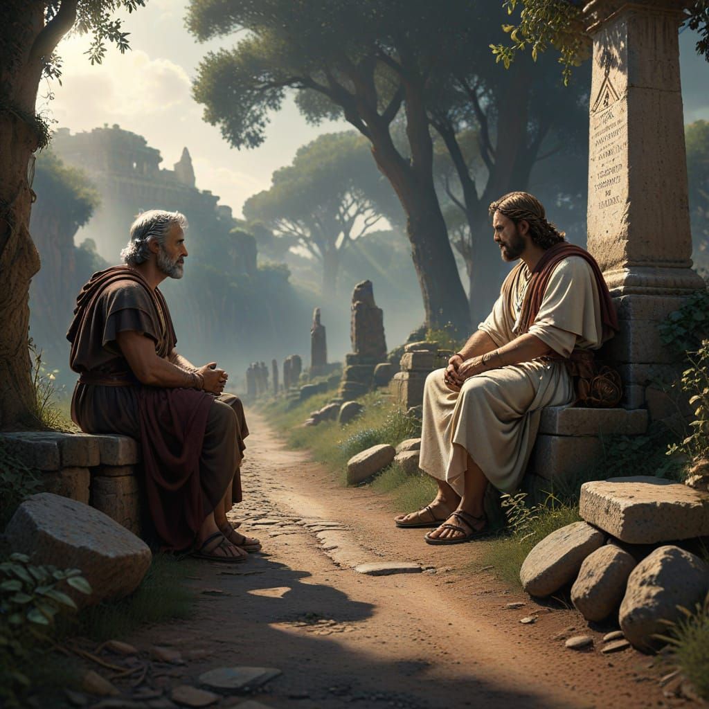 Jesus and Saint Peter Converse in Ancient Rome
