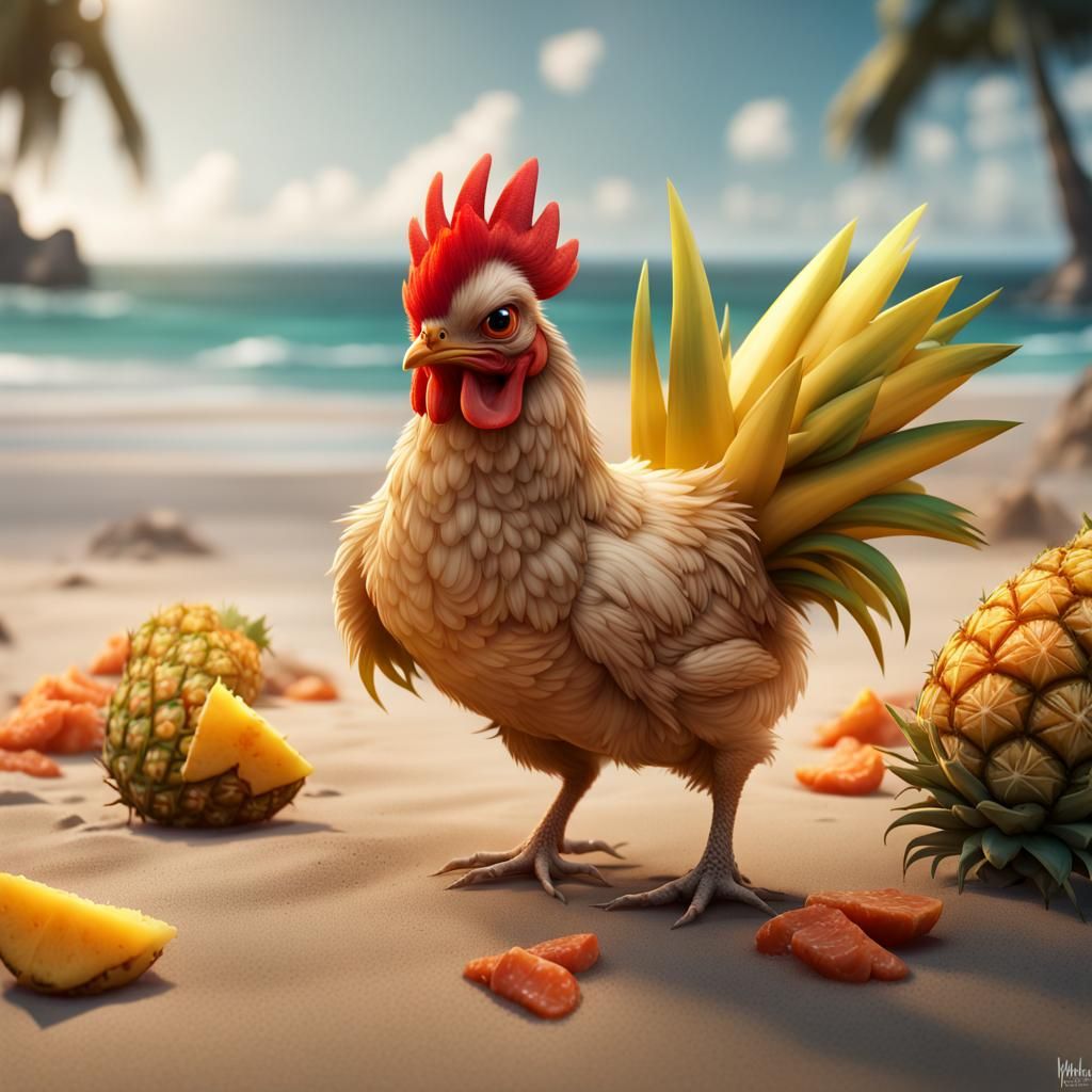 Chicken on Tropical Beach, Digital Matte Painting