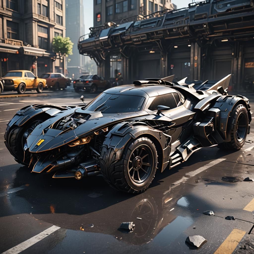 Futuristic Batmobile Ground Shot in Sci-Fi Style