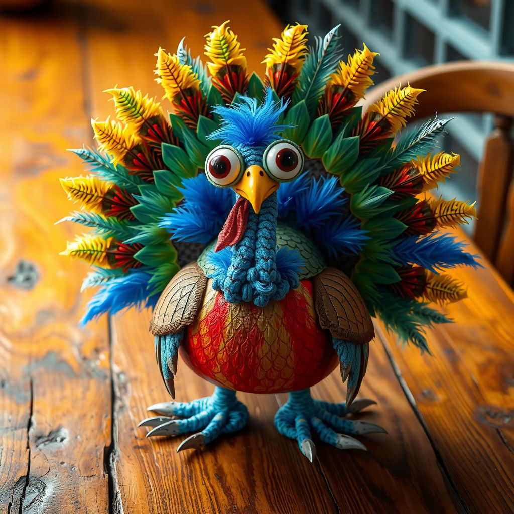 Whimsical Turkey Adorned with Googly Eyes and Feathers