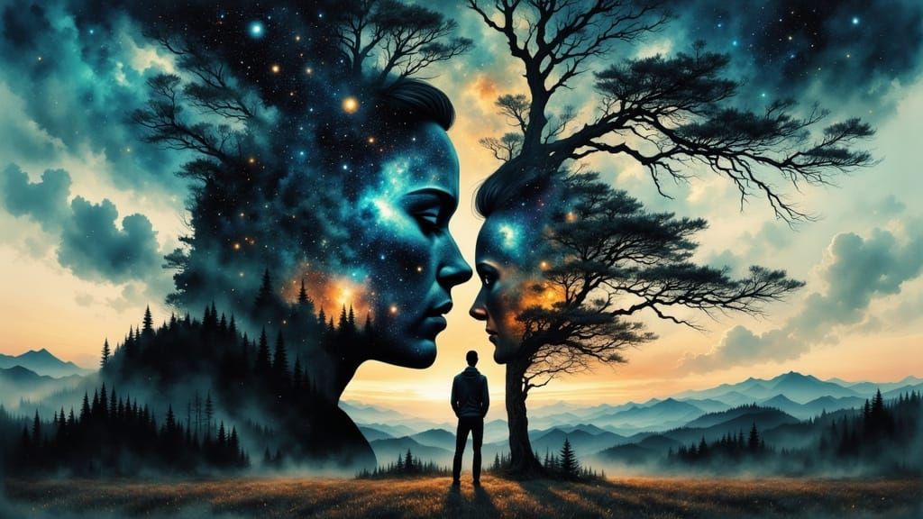 Surreal Optical Illusion in Watercolor Style