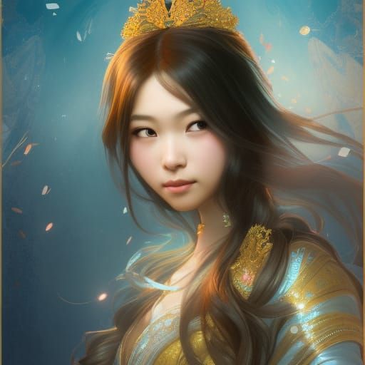 Asian Princess Concept Art in Orange and Teal