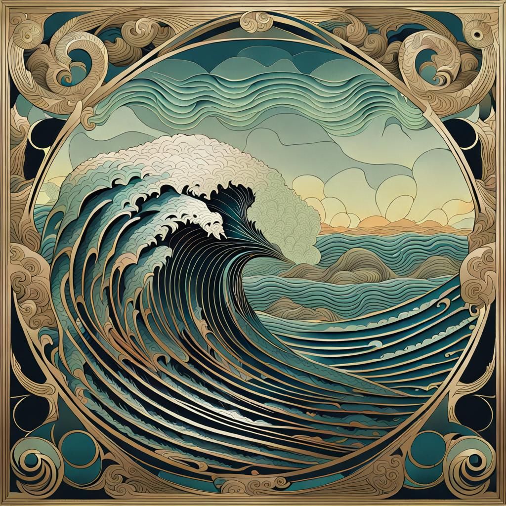 Geometric Sea Demon Portrait in Steel Engraving Style