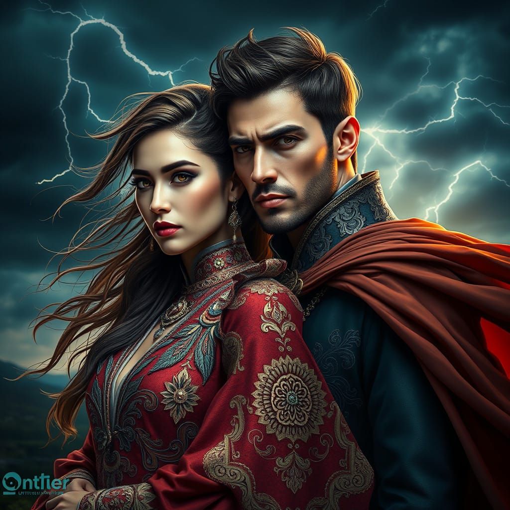 Couple Standing Together in Stormy Weather