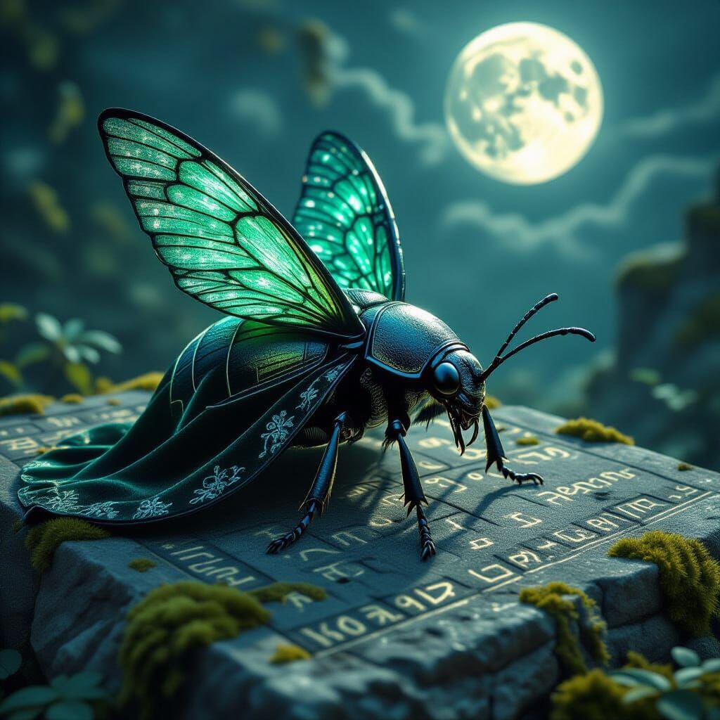 Mystical Beetle on Ancient Tablet in Ethereal Style