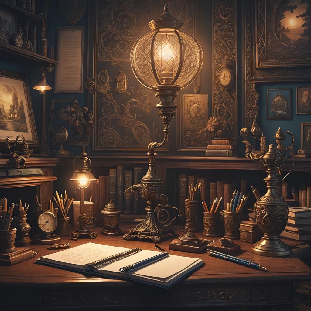 Cozy Evening Desk Setup as Matte Painting