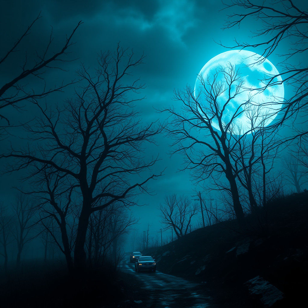 Eerie Blue Moonlit Nightmare in Dark Fantasy Style
