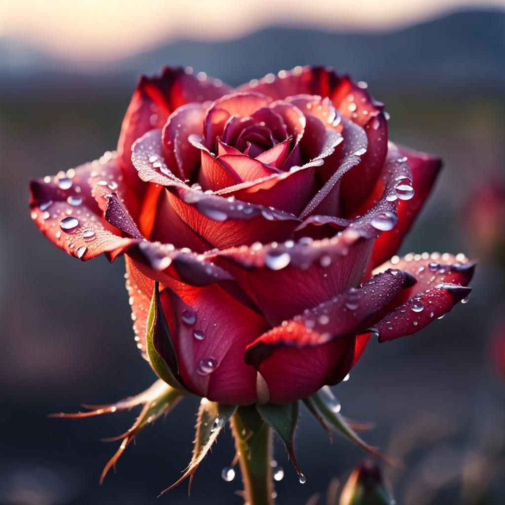 Rosebud Blooms in Arid Wasteland: Extreme Close-Up